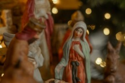 Nativity scene with baby jesus and figures